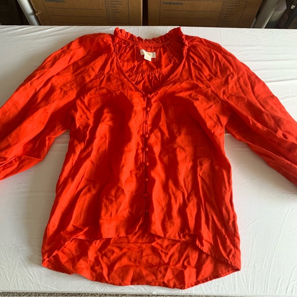 Maeve Anthropologie Audie Blouse Womens Small 100% Linen Orange Long Sleeve Boho - Picture 3 of 13
